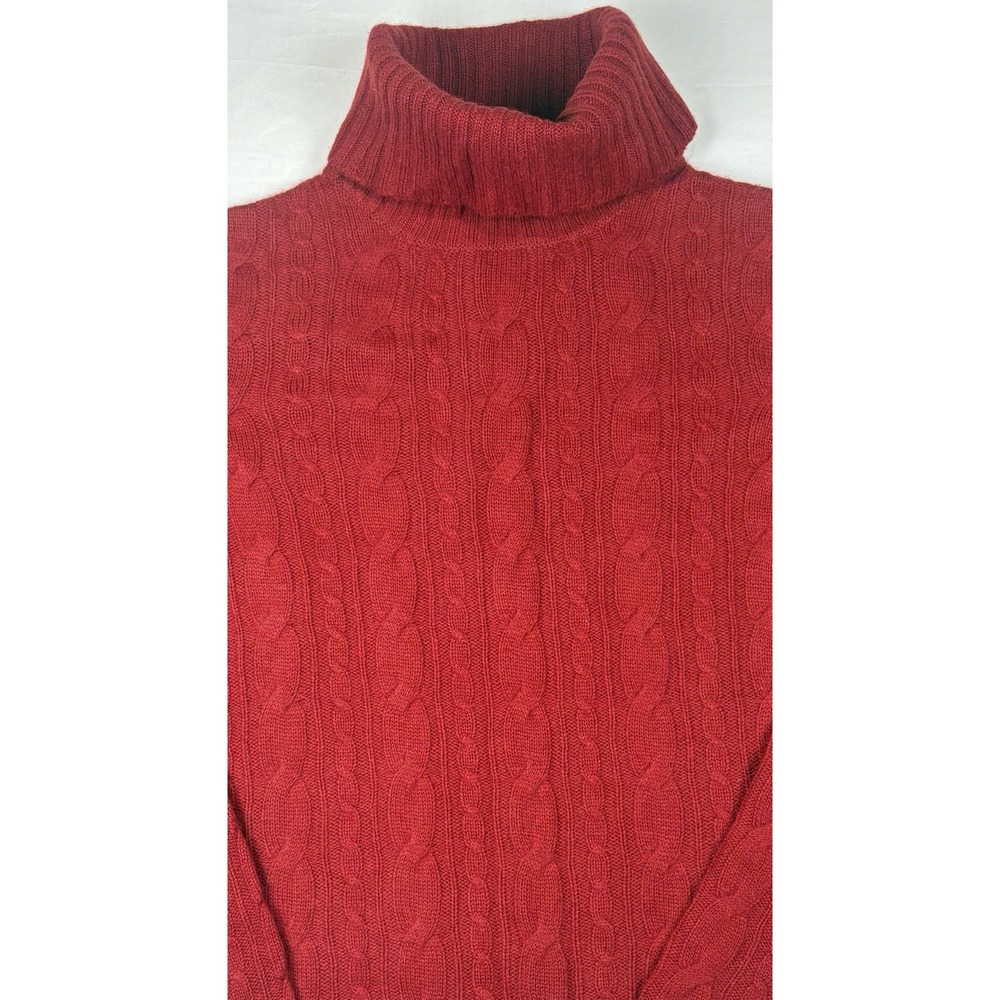 Keira 2ply 100% Cashmere Cable Knit Pullover Turtleneck Red, Women's Small - Picture 2 of 13